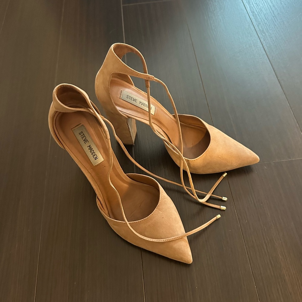 Steve Madden Tan Stiletto Heels with Criss-Cross Straps